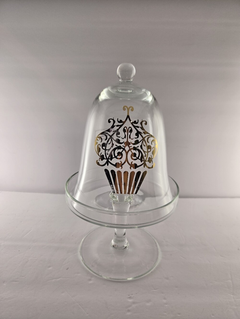 Sticla Romanian Glass Cupcake Cloche & Pedestal Stand, Vintage
